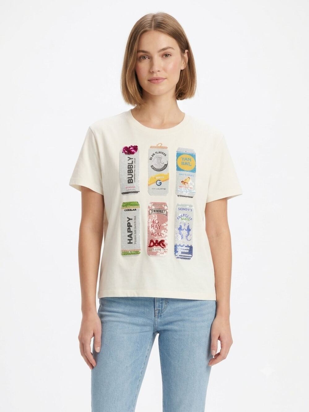 Queen of Sparkles Seltzer Tee White Sequin Hard Seltzer Cans T-Shirt Top